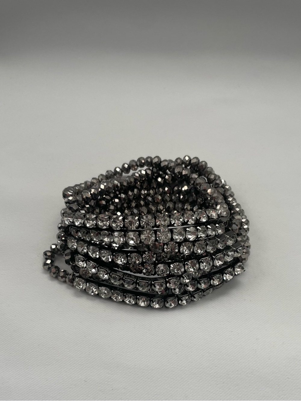 Glam Rhinestone Gunmetal Metallic Faceted Bead Multi Strand Coil Wrap Bracelet